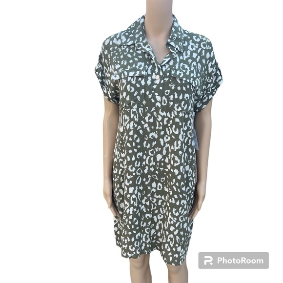 Easel, green, leopard print shirt dress - Picture 2 of 12